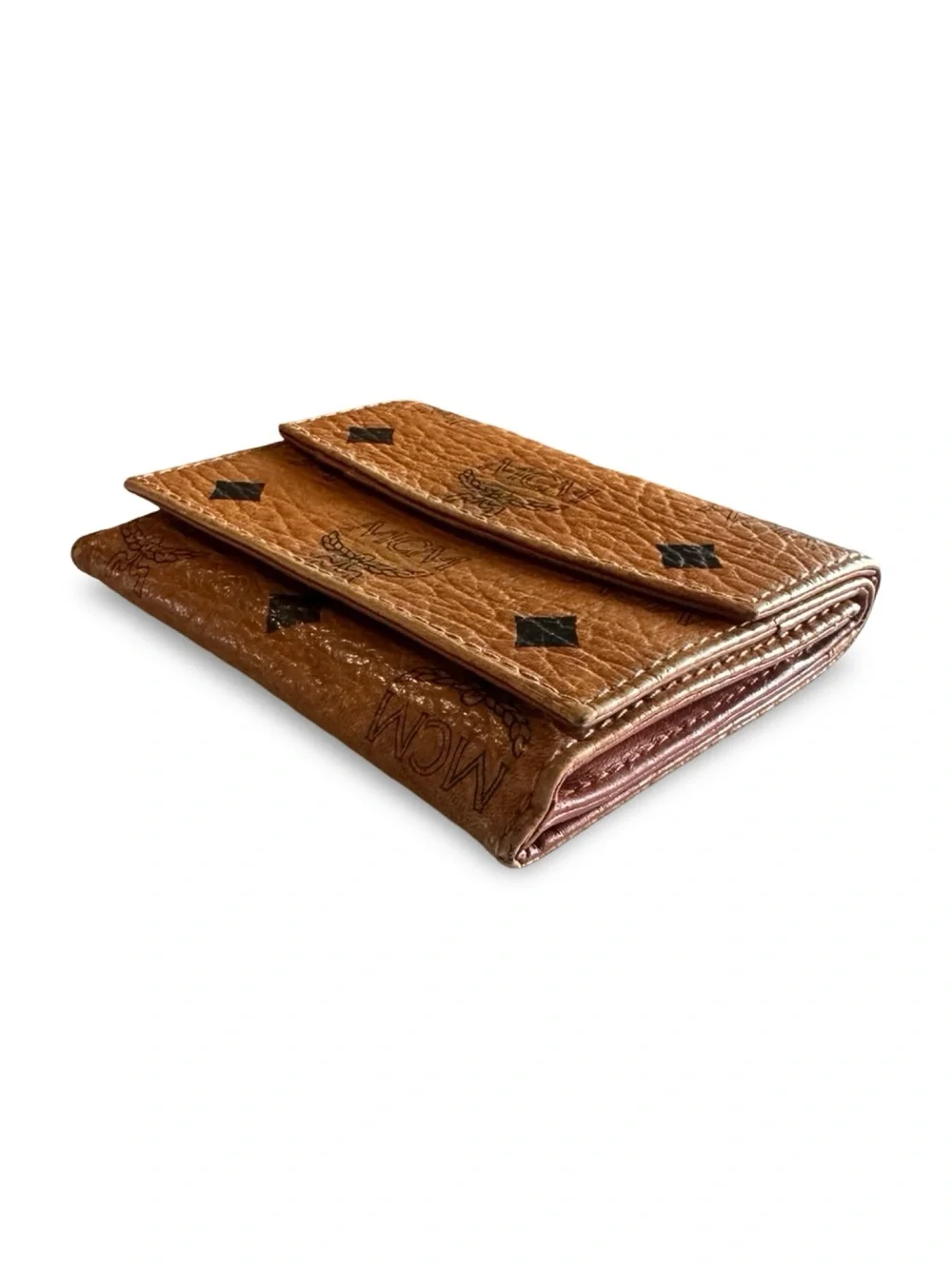 MCM Original Visetos Trifold double flap Leather Wallet - Cognac Brown